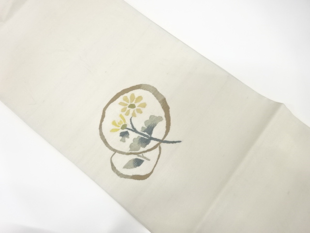 JAPANESE KIMONO / ANTIQUE FUKURO OBI / SILK / HAND WOVEN TSUMUGI / FLOWERS